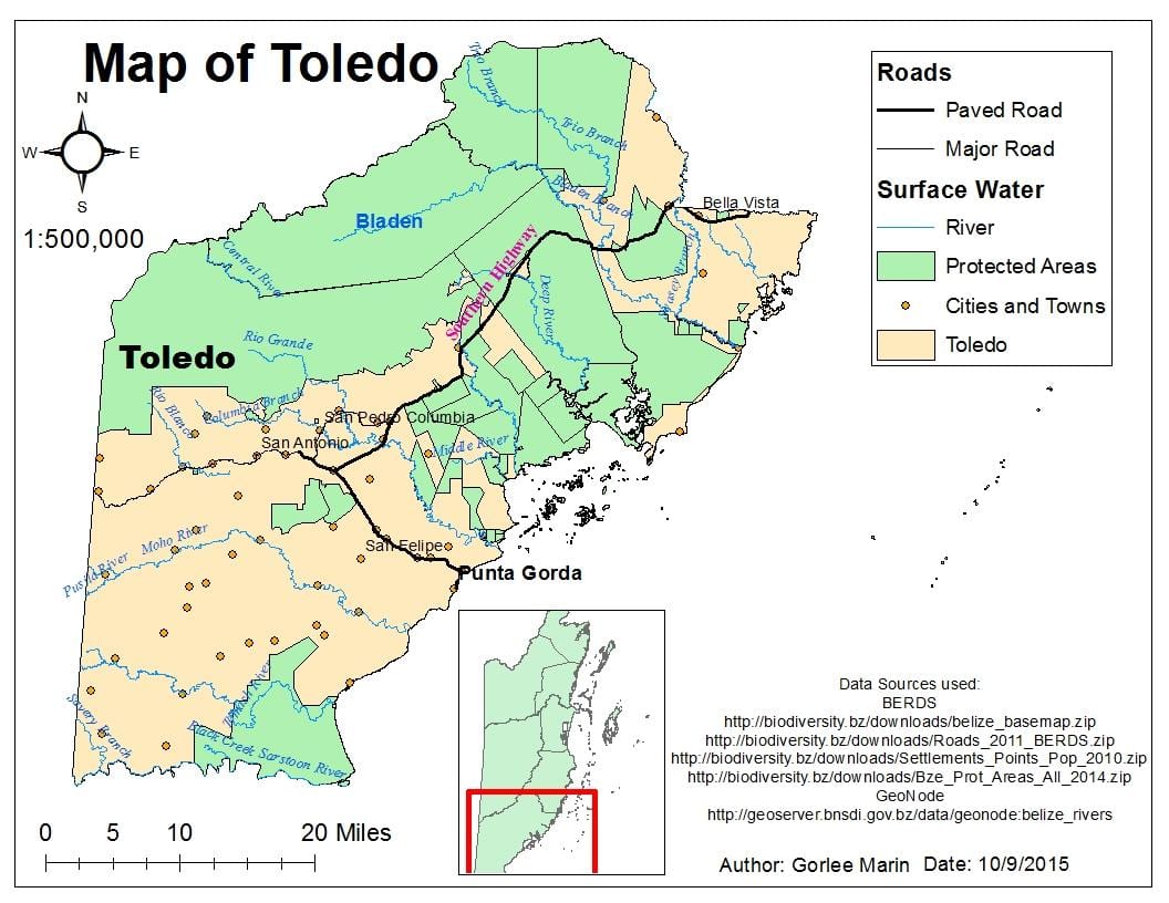 नक्शा toledo के जिला बेलीज
