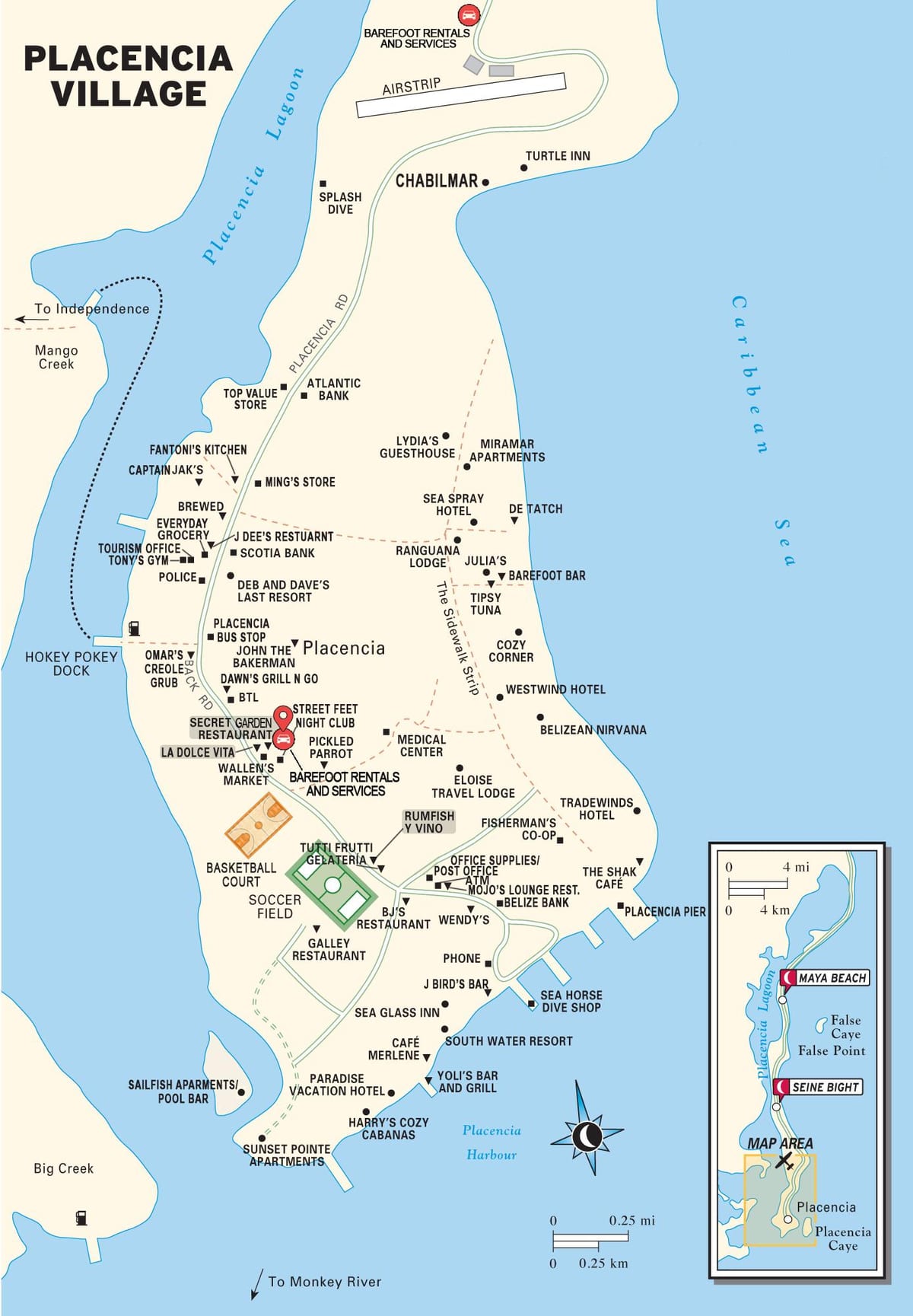 नक्शे के placencia गांव बेलीज