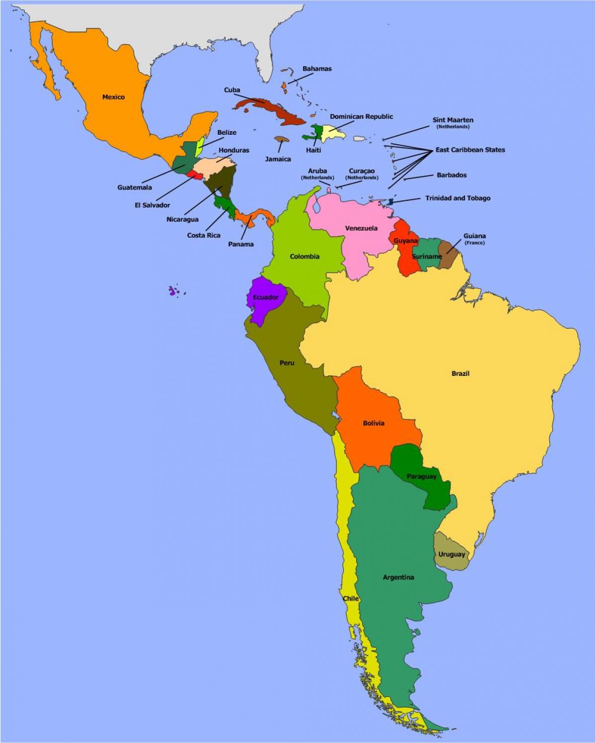 नक्शा बेलीज के दक्षिण अमेरिका