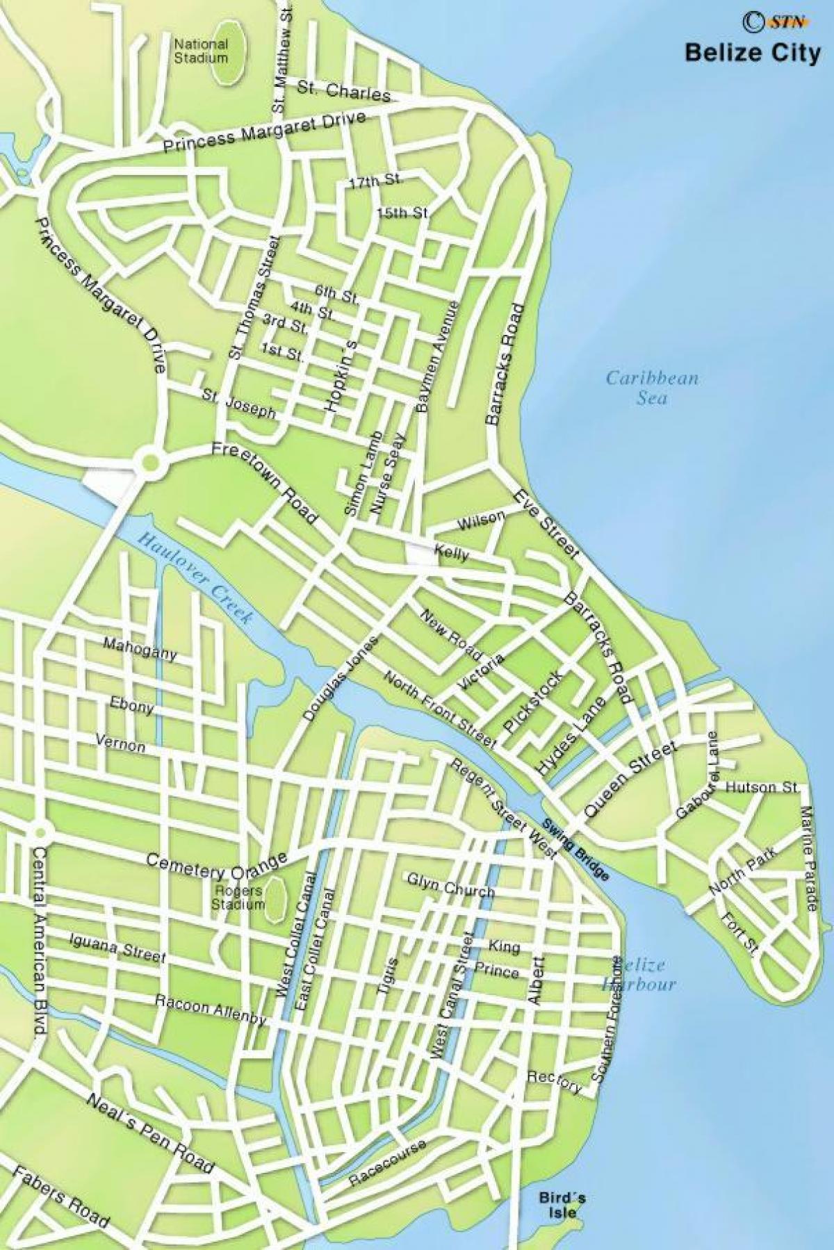 नक्शा बेलीज़ सिटी की सड़कों